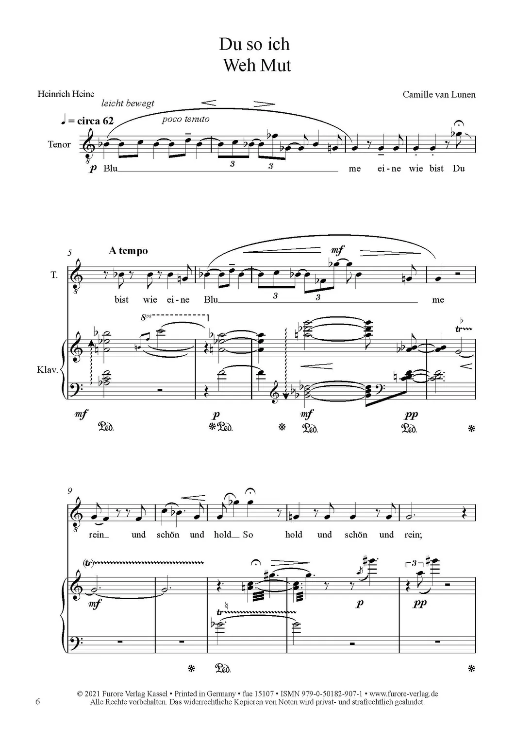 Furore Edition Heine und Goethe Lieder Noten Tenor