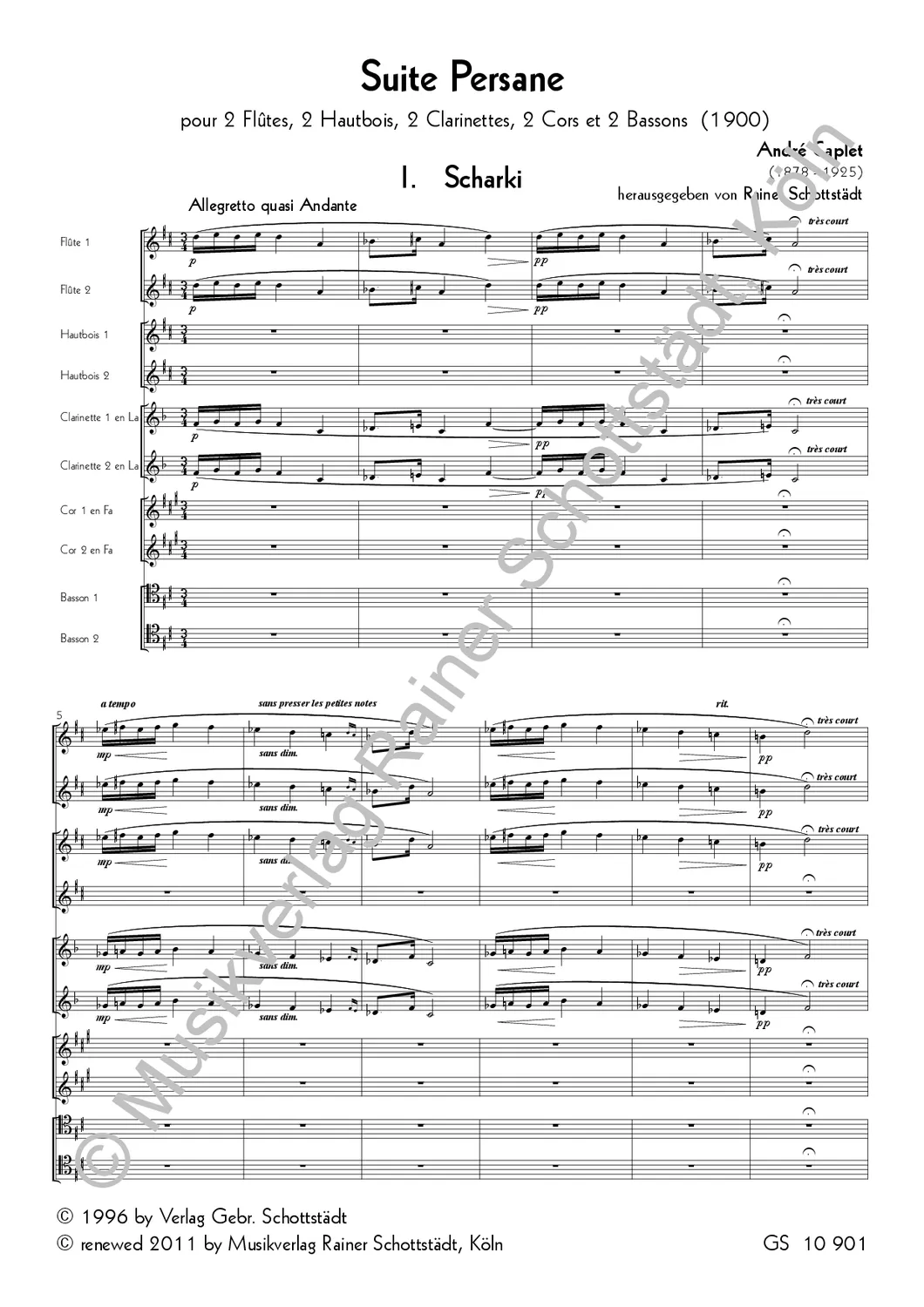 Musikverlag Rainer Schottstädt Suite Persane d-moll Partitur und Stimmen