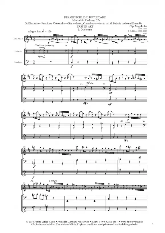 Furore Edition Der gestohlene Buchstabe op. 27a Musical Konzertfassung