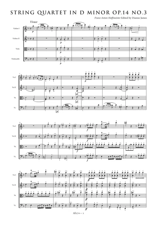 Artaria Hoffmeister Streichquartett d-Moll Op 14 Nr 3 AE170 Noten