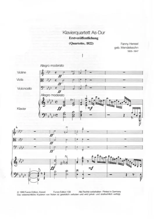 Furore Edition Klavierquartett As-Dur Partitur und Stimmen