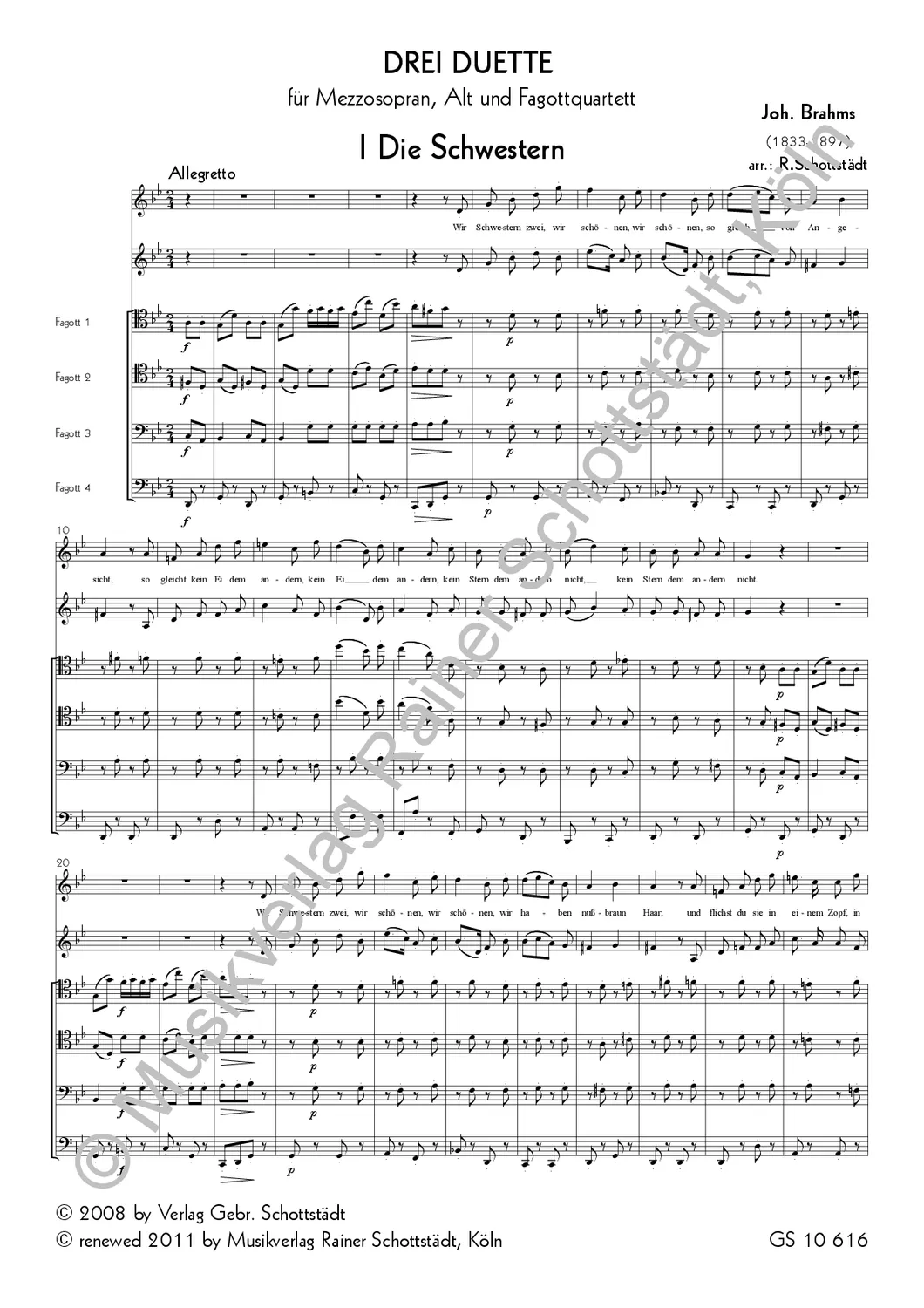Musikverlag Rainer Schottstädt 3 Duette Gesang und 4 Fagotte