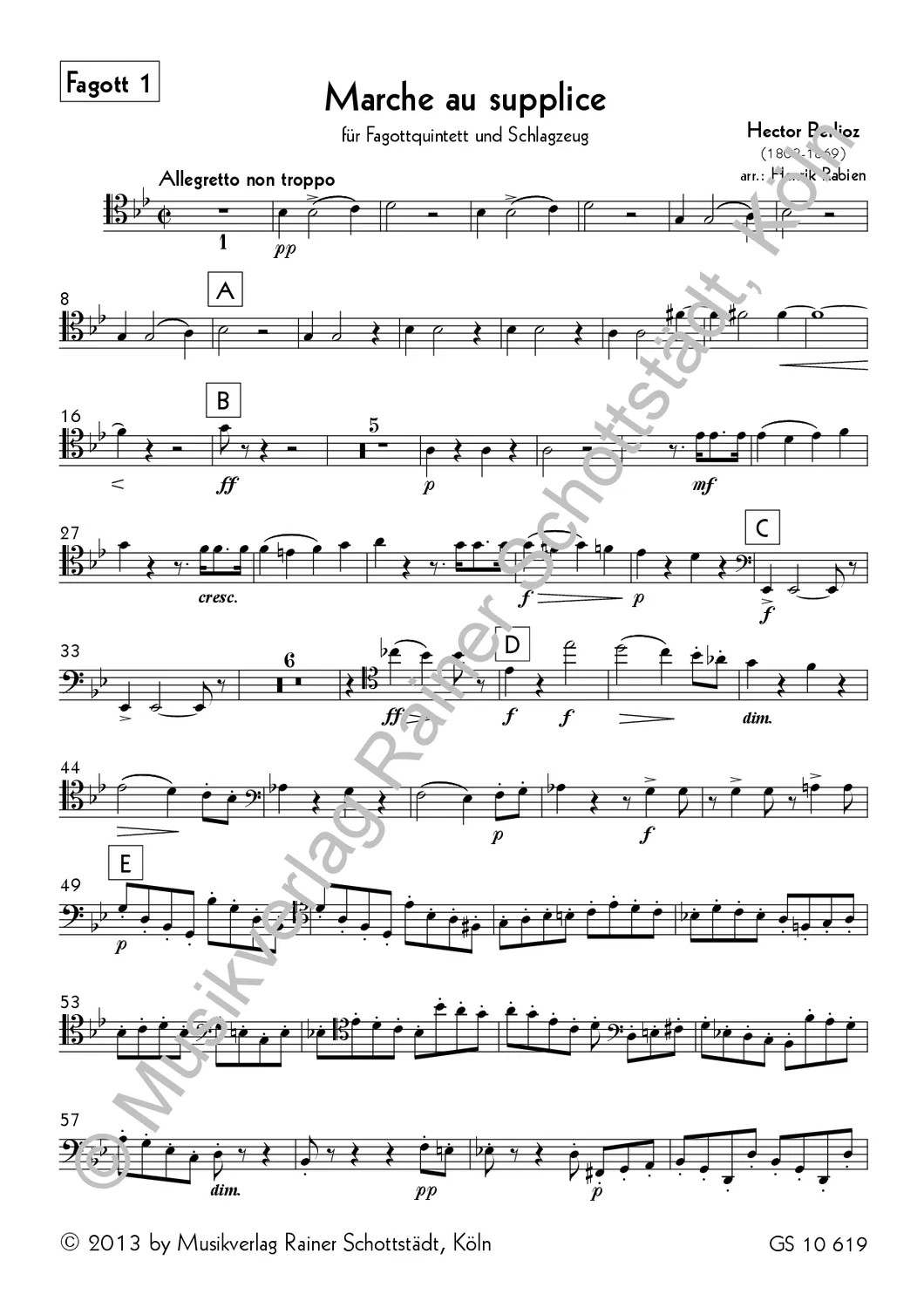 Musikverlag Rainer Schottstädt Marche au Supplice Noten 4 Fagotte