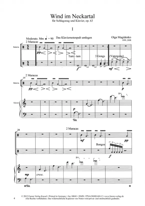 Furore Edition Wind im Neckartal op. 63 Noten Schlagzeug Klavier