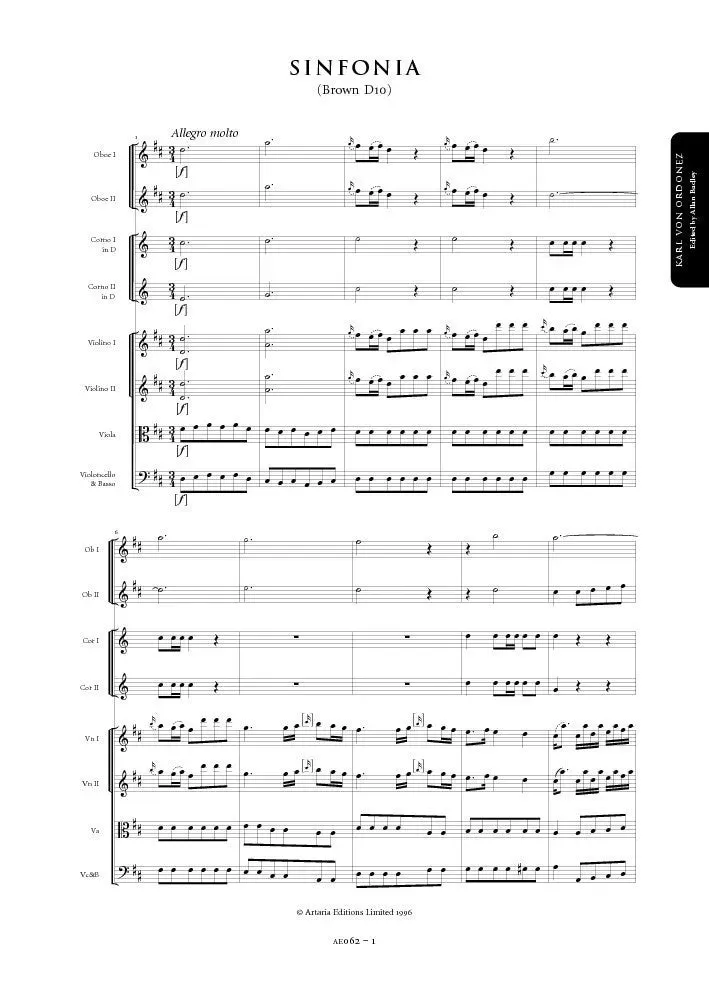 Artaria Ordonez Sinfonie D-Dur Brown D10 Partitur