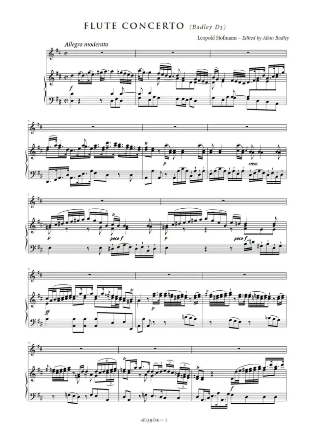Artaria Hofmann Flute Concerto in D major (Badley D3) Study Edition Klavierauszug