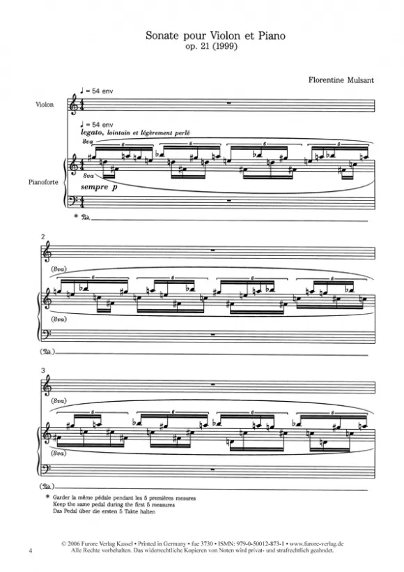 Furore Sonata Violine Klavier Partitur Stimmen Dialog