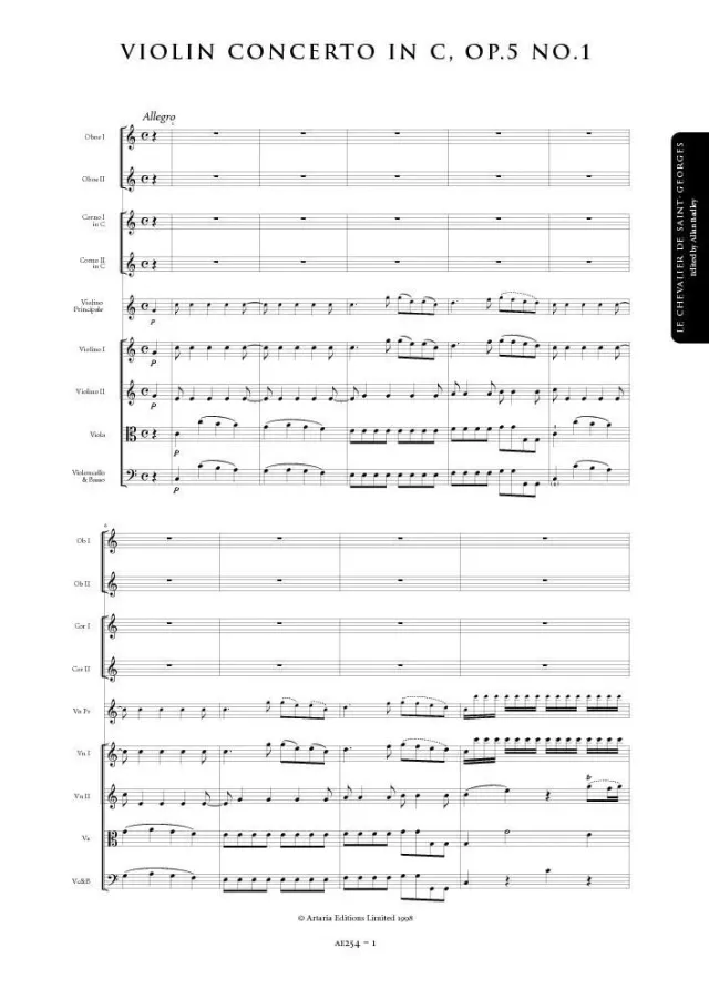 Artaria Saint-Georges Violin Concerto in C major, Op. 5, No. 1