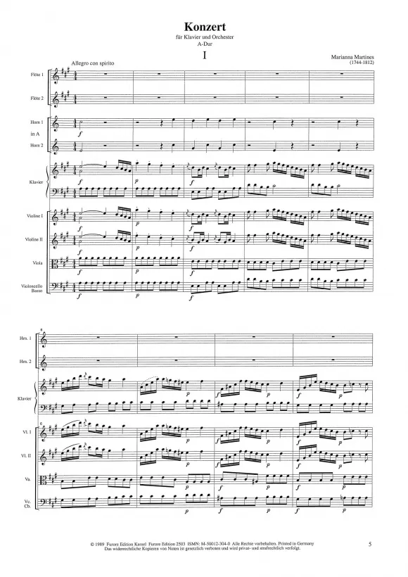 Furore Edition Konzert für Klavier und Orchester A-Dur Partitur
