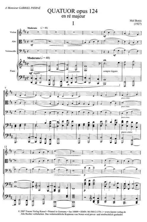 Furore Edition Klavierquartett D-Dur op. 124 Partitur und Stimmen