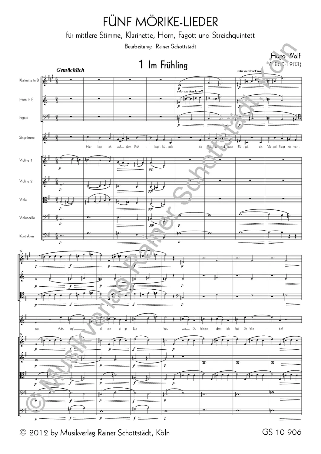 Musikverlag Rainer Schottstädt Fünf Mörike-Lieder Noten mittlere Stimme