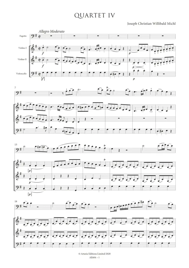 Artaria Michl Quartett G-Dur AE604 Fagott Streicher