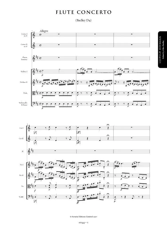 Artaria AE144 Hofmann Flötenkonzert D-Dur Partitur