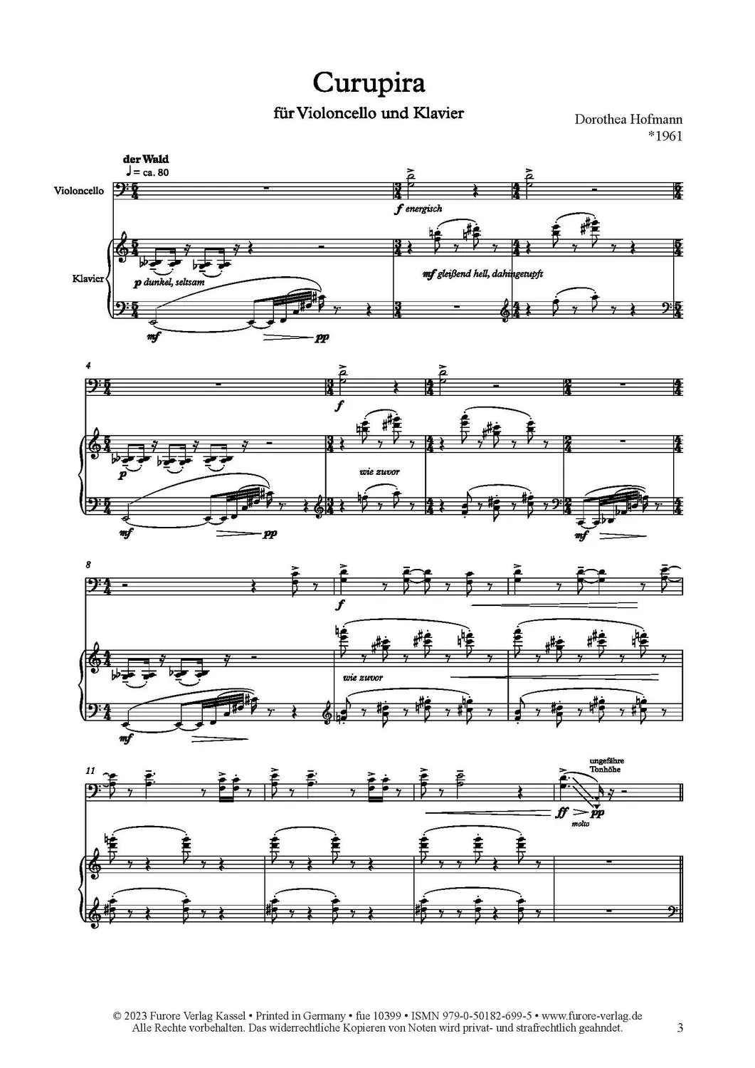 Furore Edition Curupira Noten Violoncello Klavier