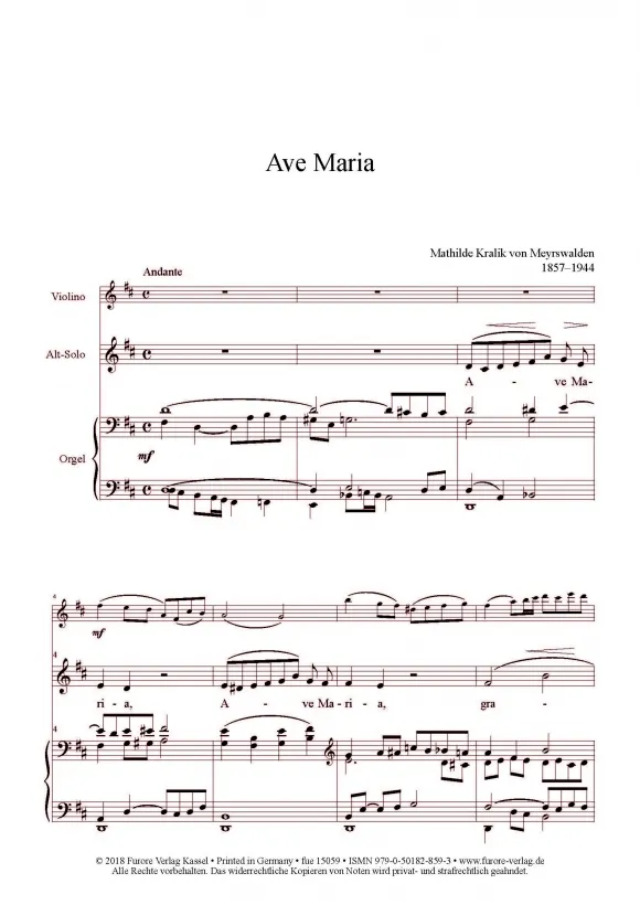 Furore Edition Ave Maria Alt Violine Orgel Noten