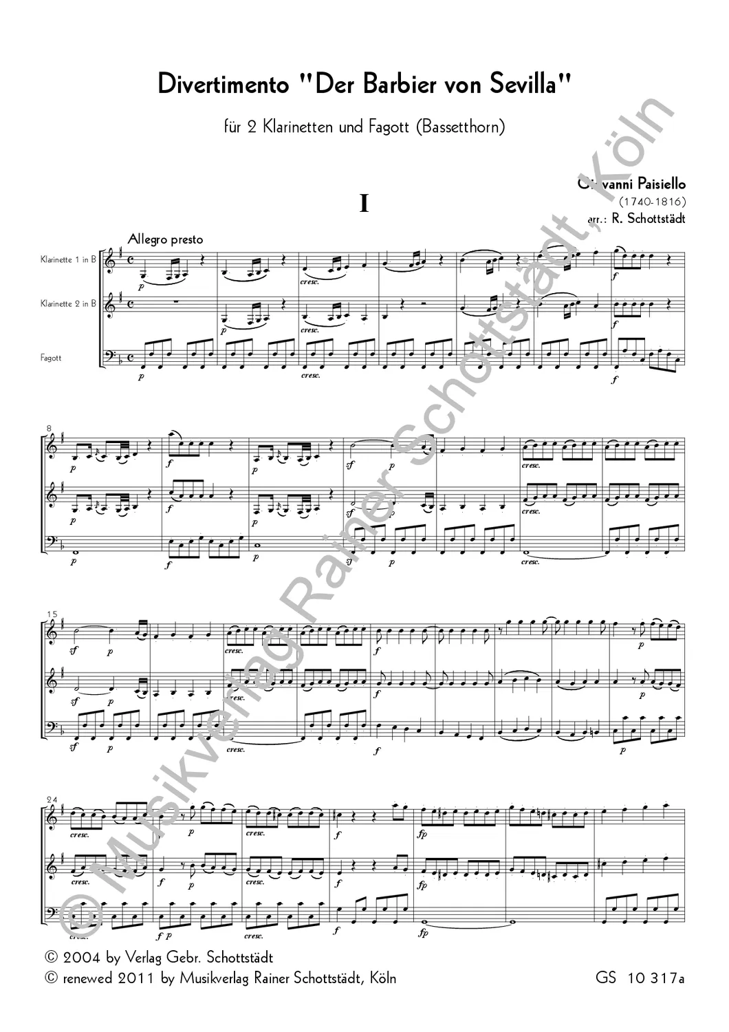 Musikverlag Rainer Schottstädt Divertimento Der Barbier von Sevilla Noten
