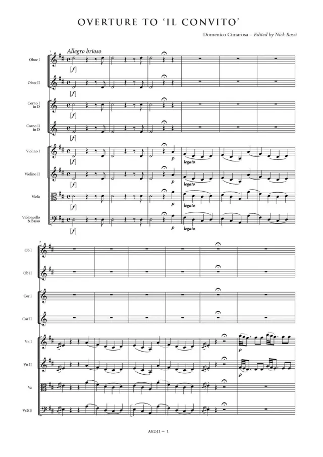 Artaria Cimarosa Overture to 'Il Convito' Partitur