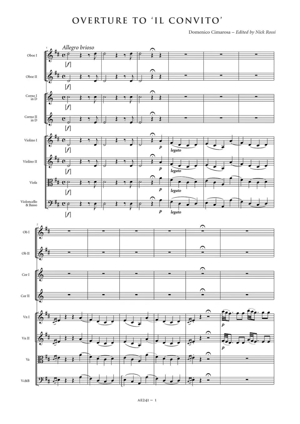 Artaria Cimarosa Overture to 'Il Convito' Partitur
