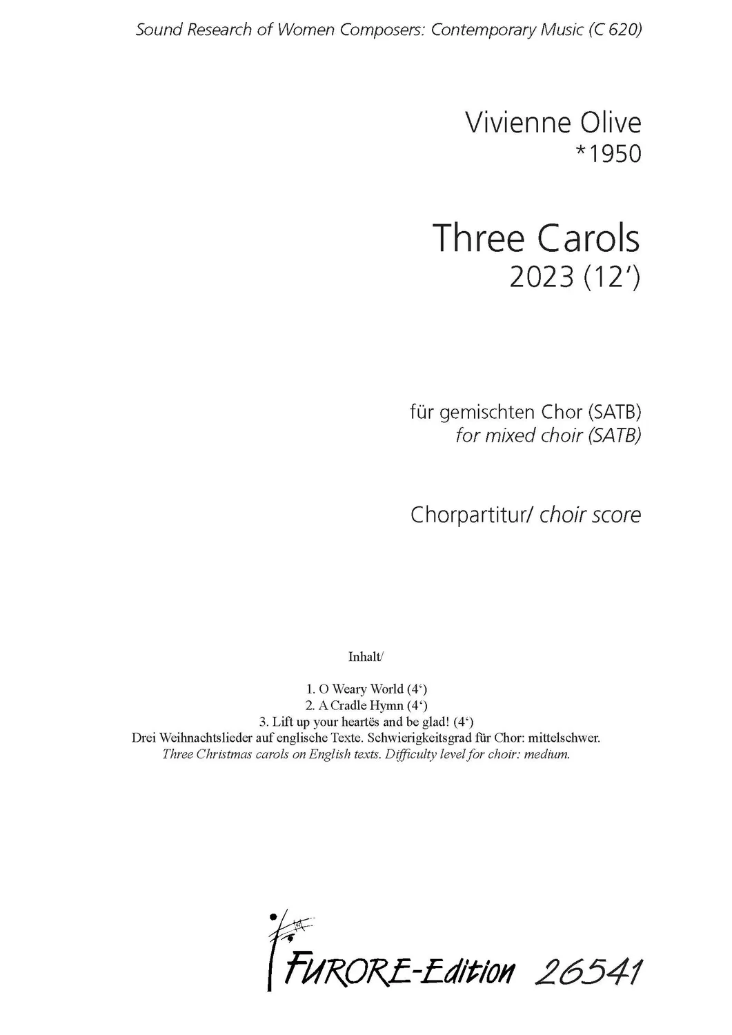 Furore Edition Three Carols 2023 für SATB und Orchester