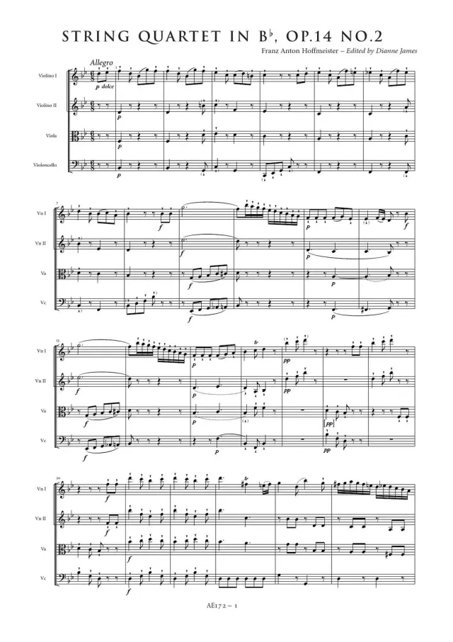 Artaria String Quartet in B flat major Op. 14 No. 2 AE172