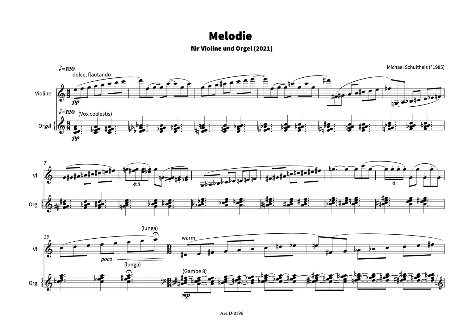 Are Musik Verlag Melodie Noten Violine Orgel