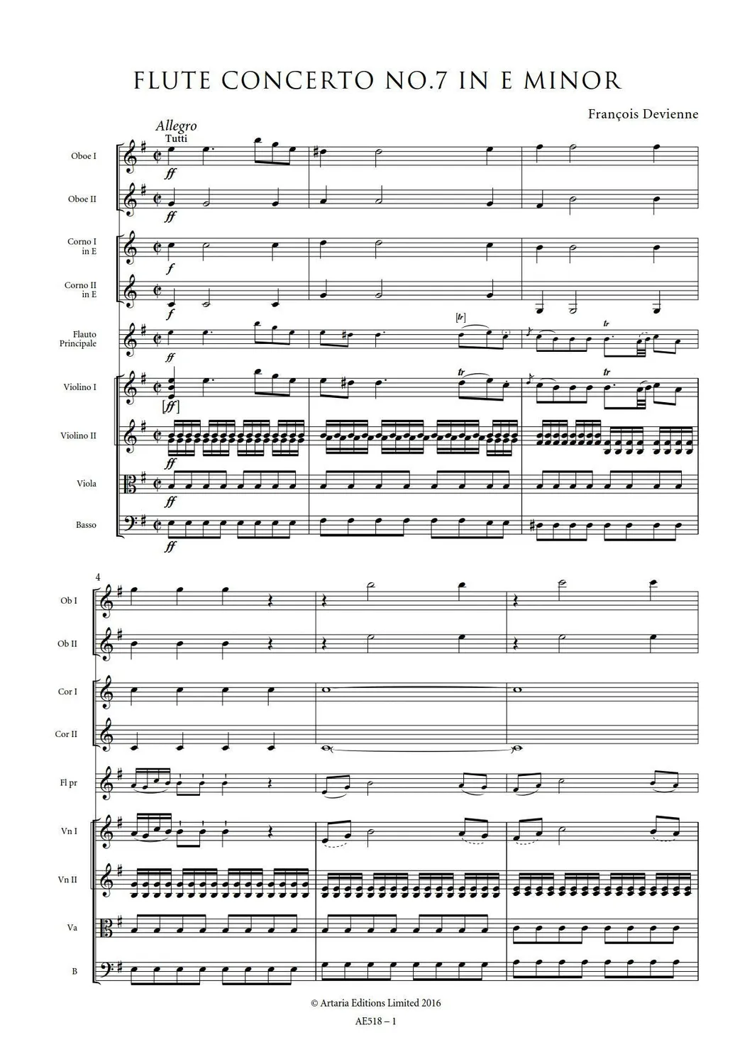 Artaria Devienne Flötenkonzerte Nr. 1–12 Noten