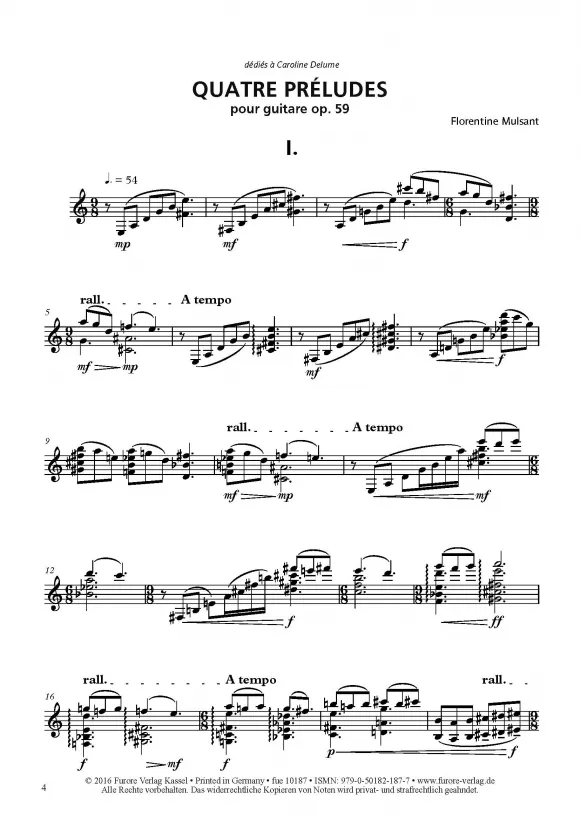 Furore Edition Quatre Préludes op. 59 Noten Gitarre