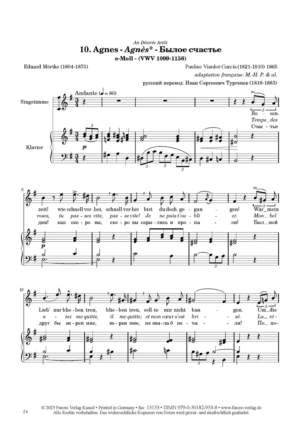 Furore Edition Pauline Viardot deutsche Gedichte Band 2 Lieder