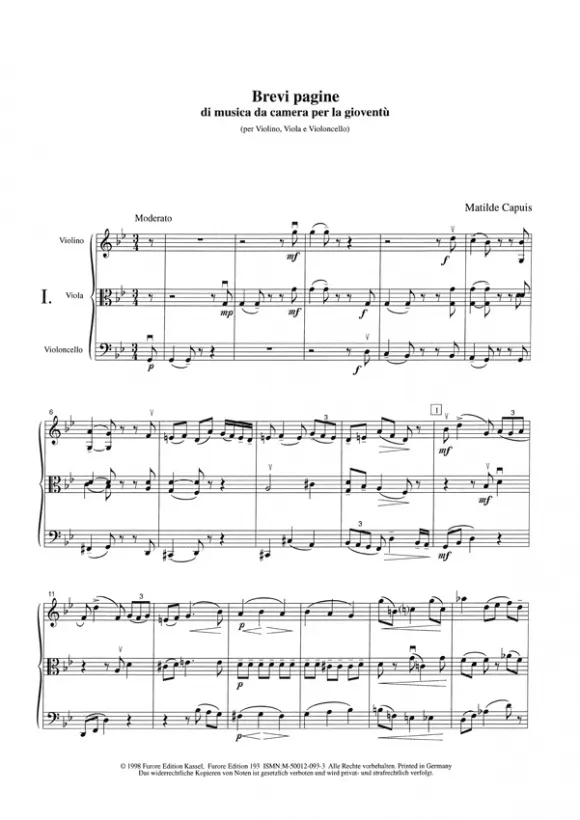 Furore Edition Brevi Pagine di Musica da Camera per la Gioventu Trio für Violine, Viola und Violoncello