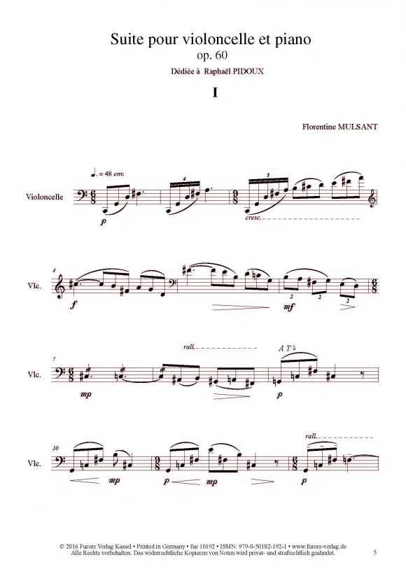 Furore Edition Suite op. 60 Violoncello Klavier Partitur Stimmen