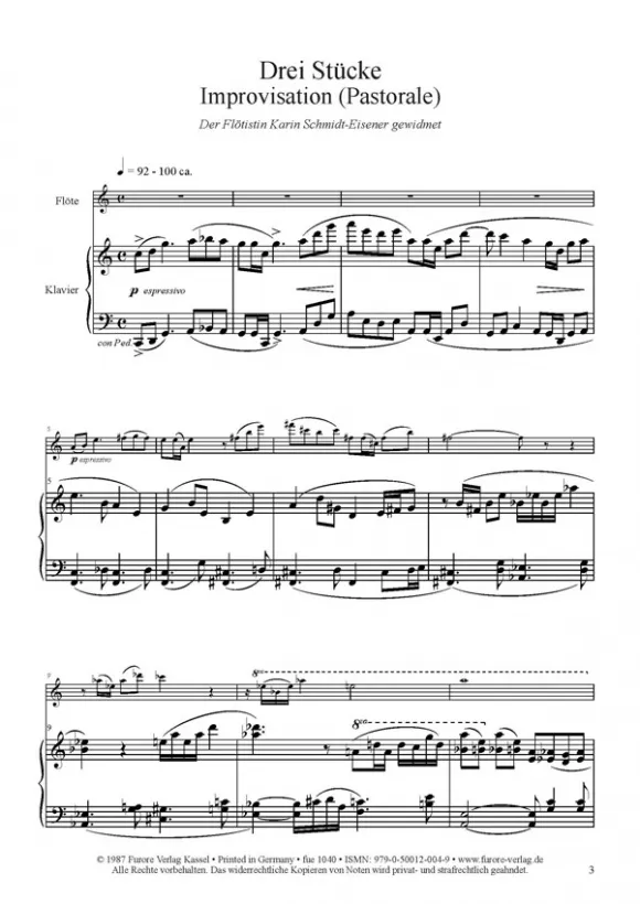 Furore Edition Drei Stücke für Flöte und Klavier Noten Partitur