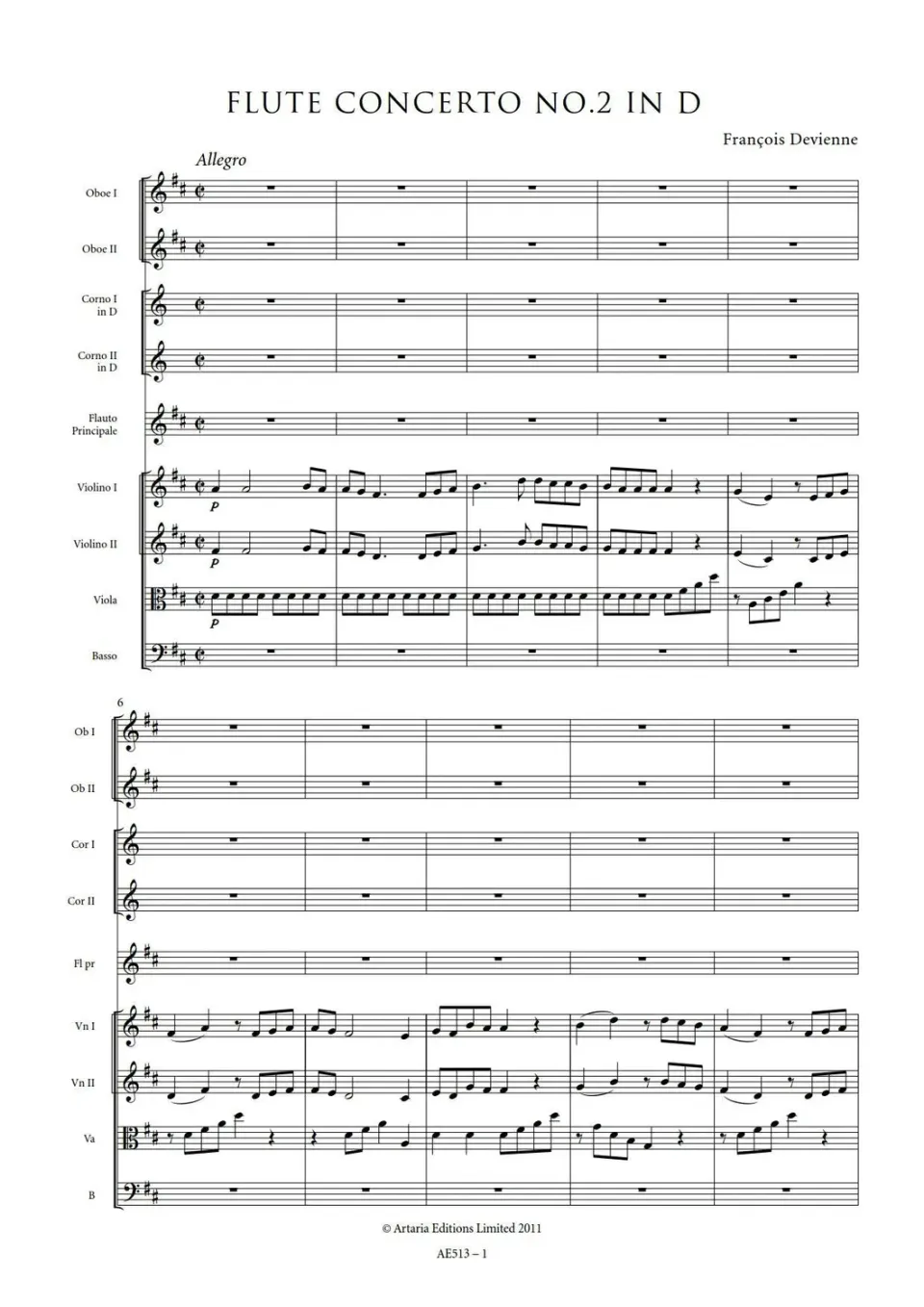 Artaria Devienne Flötenkonzert Nr.2 D-Dur AE513