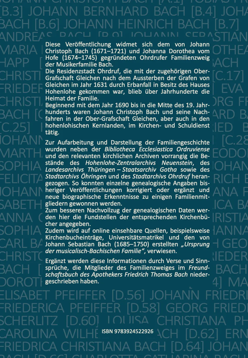 Are Musik Verlag Christoph Bach und seine Nachkommen Genealogie des Ohrdrufer Zweiges