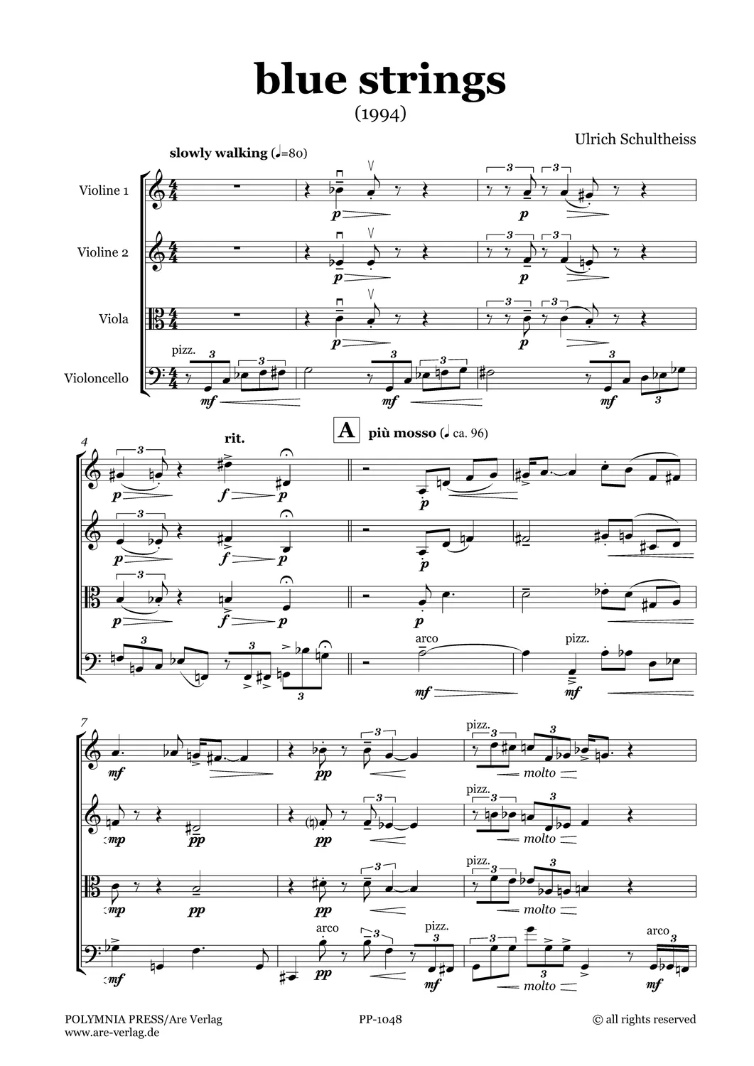 Are Musik Verlag blue strings Noten Streichquartett 6 Min