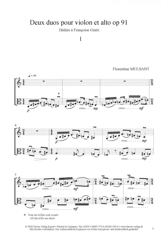 Furore Edition Two Duos Violine Viola op. 91 Noten