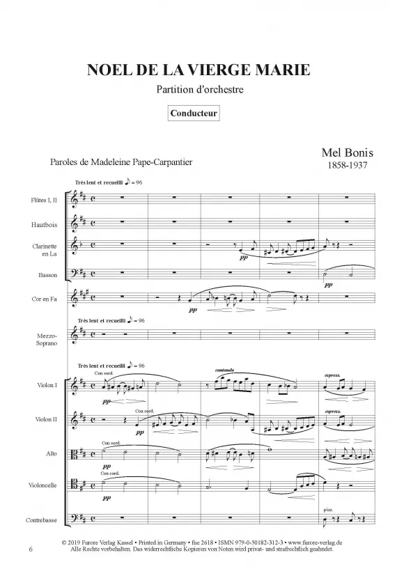 Furore Edition Noel de la Vierge Marie op. 54/2 Noten Mezzosopran