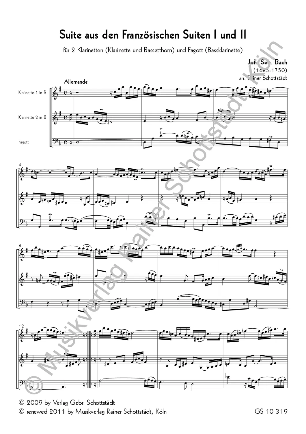 Musikverlag Rainer Schottstädt Suite franz. Suiten 1-2 Noten Klarinette Bh Fg