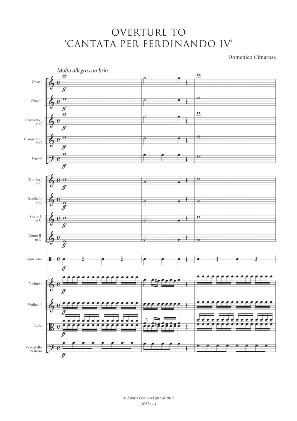 Artaria Cimarosa Overture to 'Cantata per Ferdinando IV' AE572 Partitur