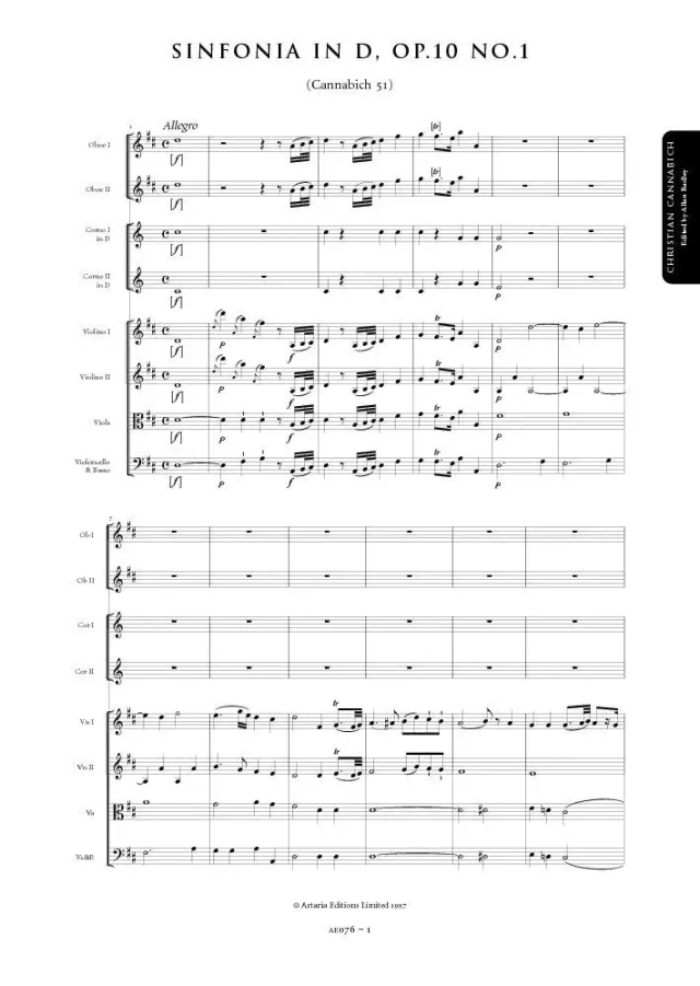 Artaria Cannabich Sinfonie D-Dur Op.10 Nr.1 Partitur