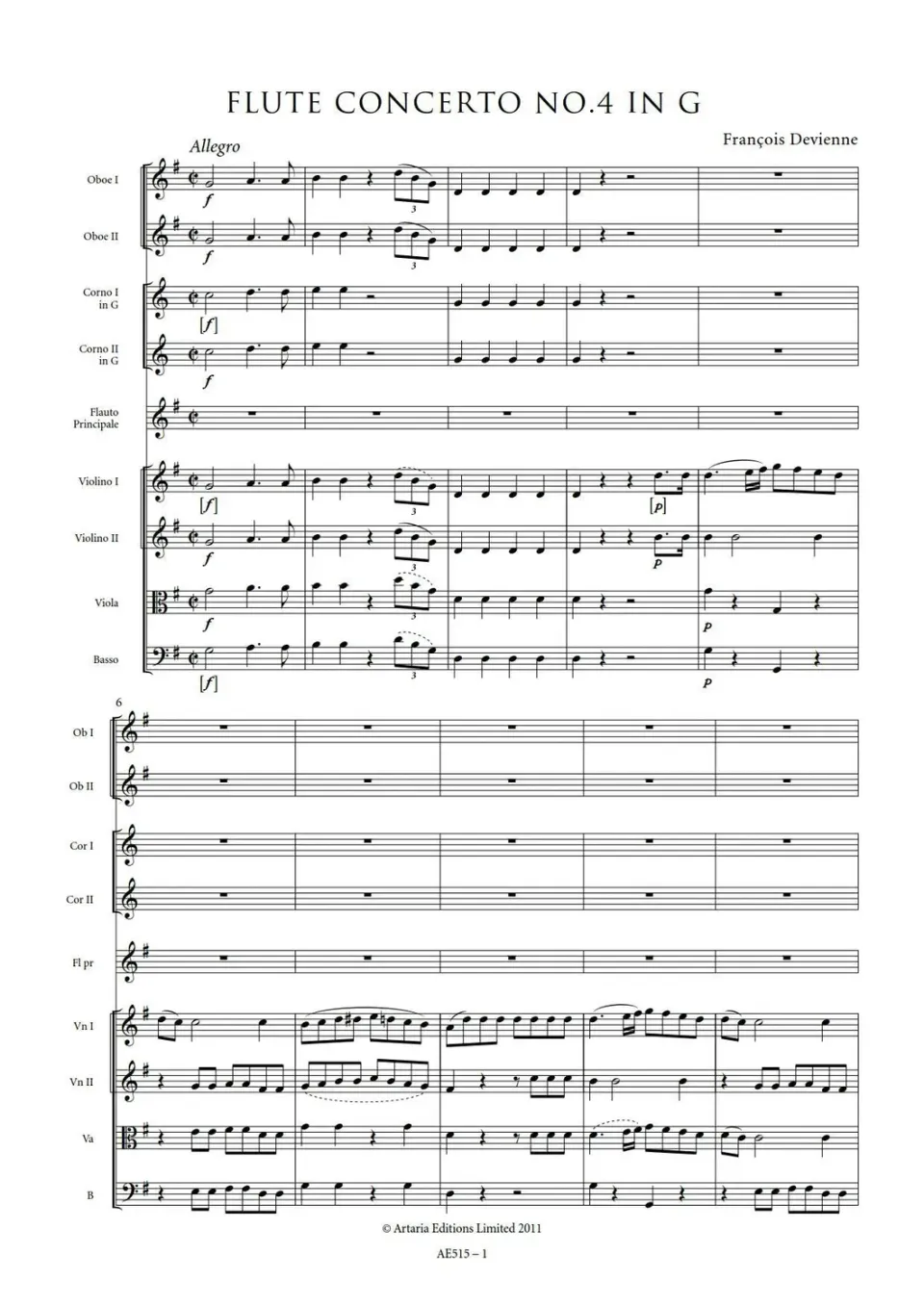 Artaria AE515 Devienne Flötenkonzert G-Dur Noten