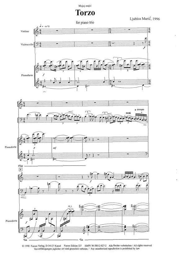 Furore Edition Torzo Klaviertrio Partitur Stimmen