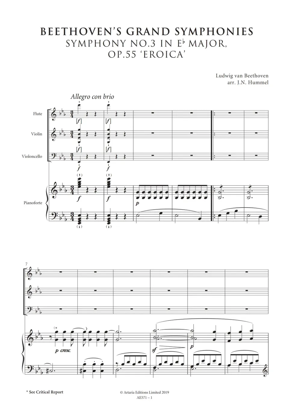 Artaria Hummel Beethoven's Symphony No.3 in E-flat, Op.55 'Eroica' Partitur