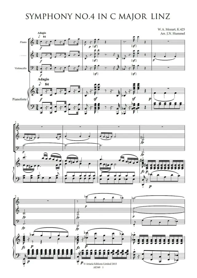 Artaria AE549 Mozart Linzer K.425 Noten