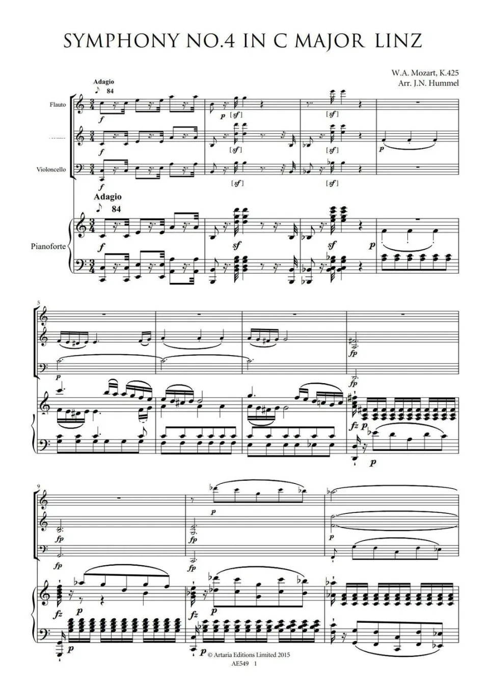 Artaria AE549 Mozart Linzer K.425 Noten