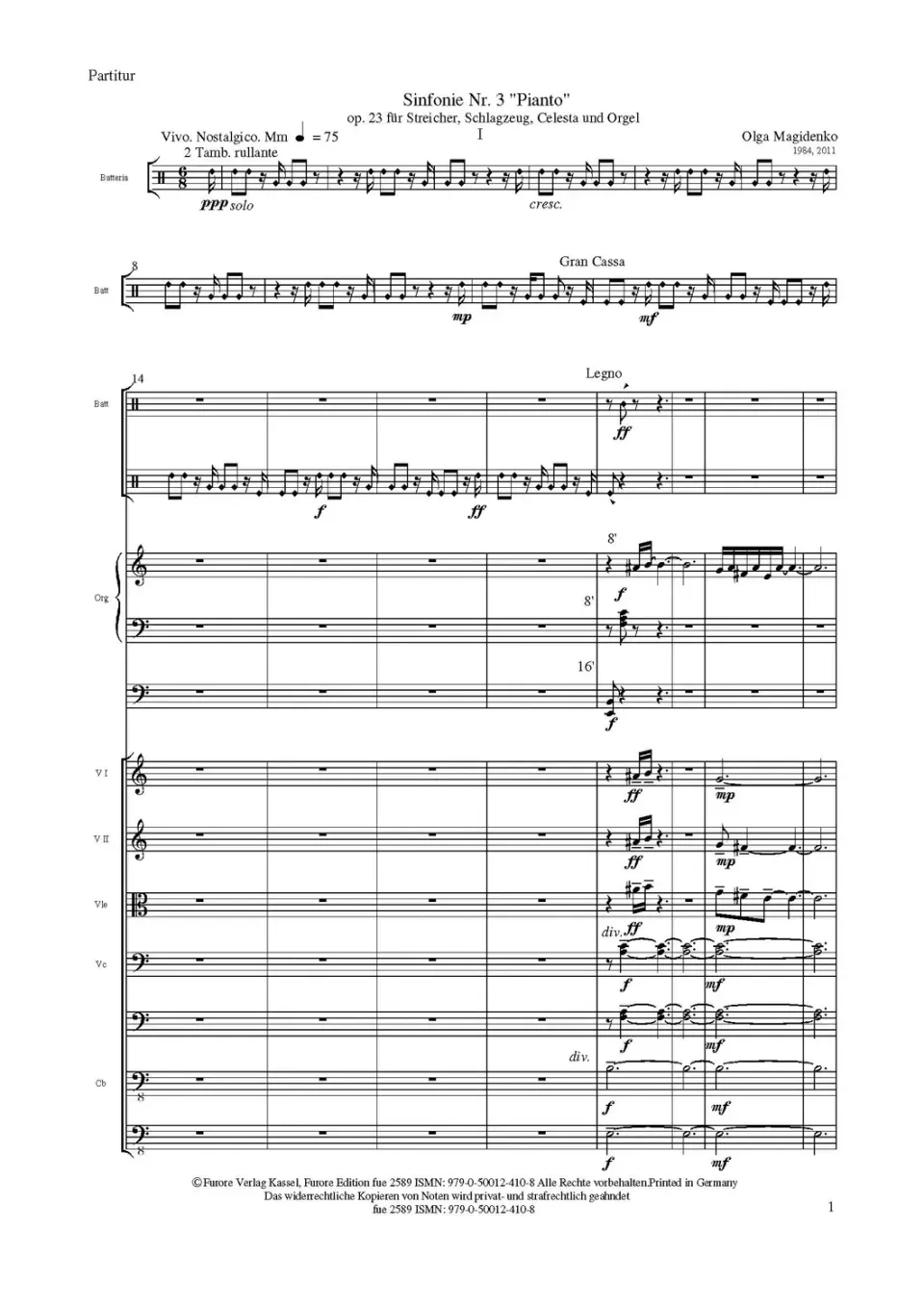 Furore Edition Symphonie Nr. 3 Noten Celesta Schlagzeug Orgel