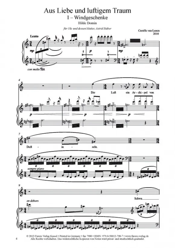 Furore Edition Aus Liebe und luftigem Traum Liederzyklus für Sopran und Klavier