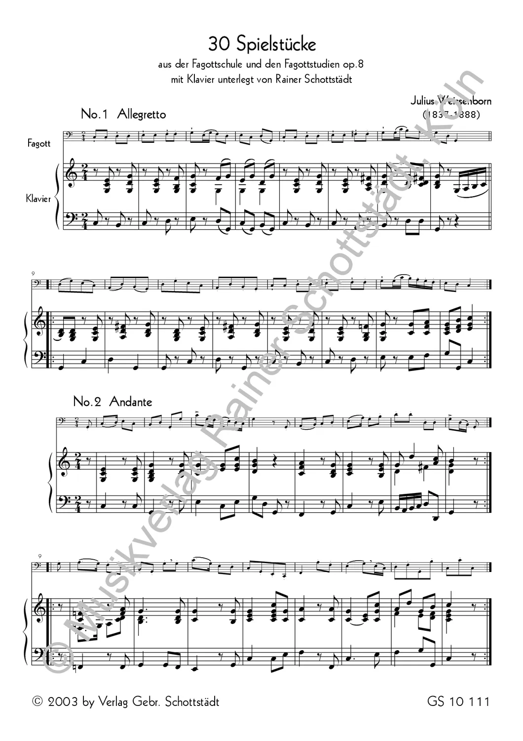 Musikverlag Rainer Schottstädt 30 Spielstücke aus der Fagottschule und den Fagottstudien op.8/1+2 Noten