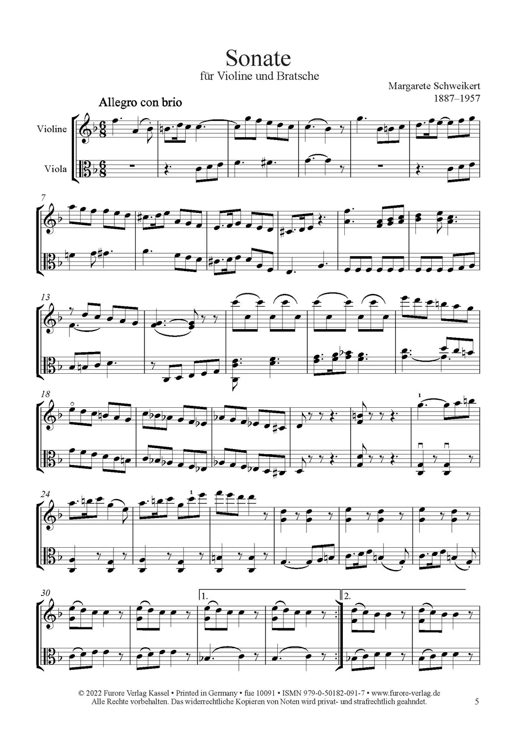 Furore Edition Sonata Violine Viola Noten Duo
