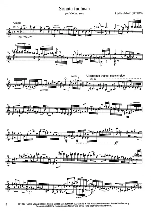 Furore Edition Sonata fantasia Violinnoten solo schwer