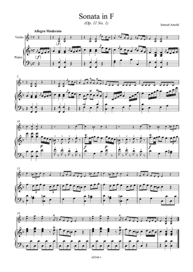 Artaria Arnold Eight Sonatas Violine Klavier Noten AE544